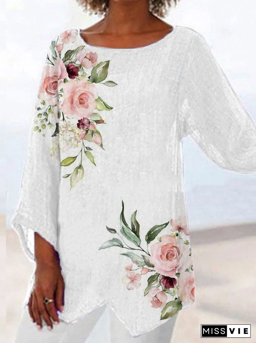 Women's Floral Printing Print Round Neck Shirt