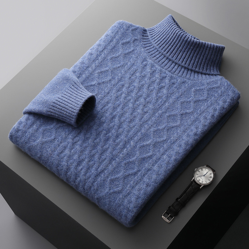 Turtleneck Pure Wool Sweater For Men REAL SILK LIFE