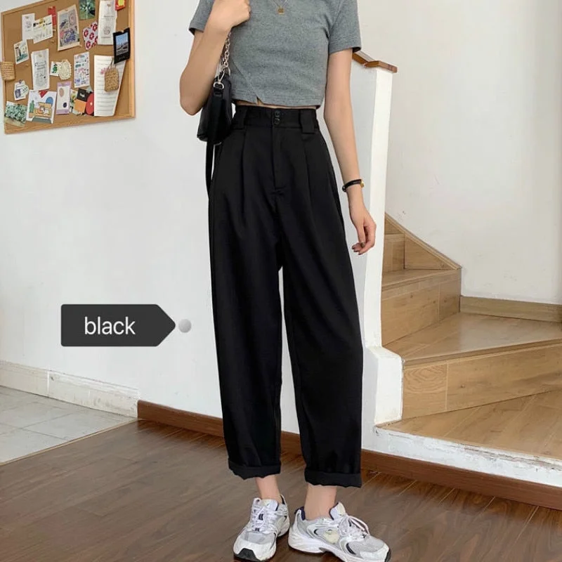 Pants Women High Waist Solid Simple Wide Leg Trousers Loose Casual Soft Korean Style Womens All-match Kpop Office Ladies Trendy