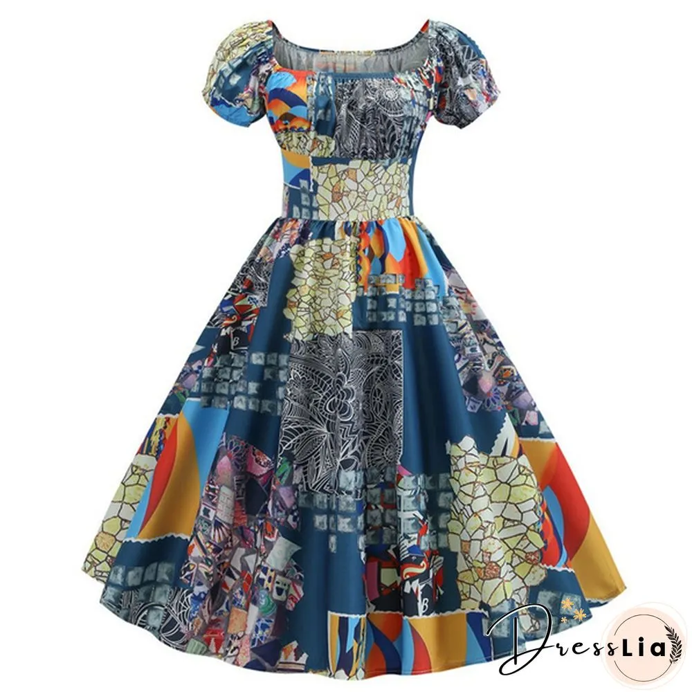 Plus Size Party Dress Rockabilly Vintage Womens Fashion Summer Casual Short Sleeve Ladies