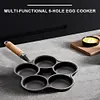 5 Round Holes Egg Frying Pan Cast Iron Omelet Pan for Gas Stove Induction Cooker