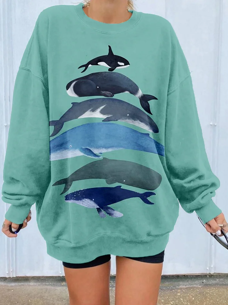 Lovely Whale Pile Up Graphic Comfy Sweatshirt