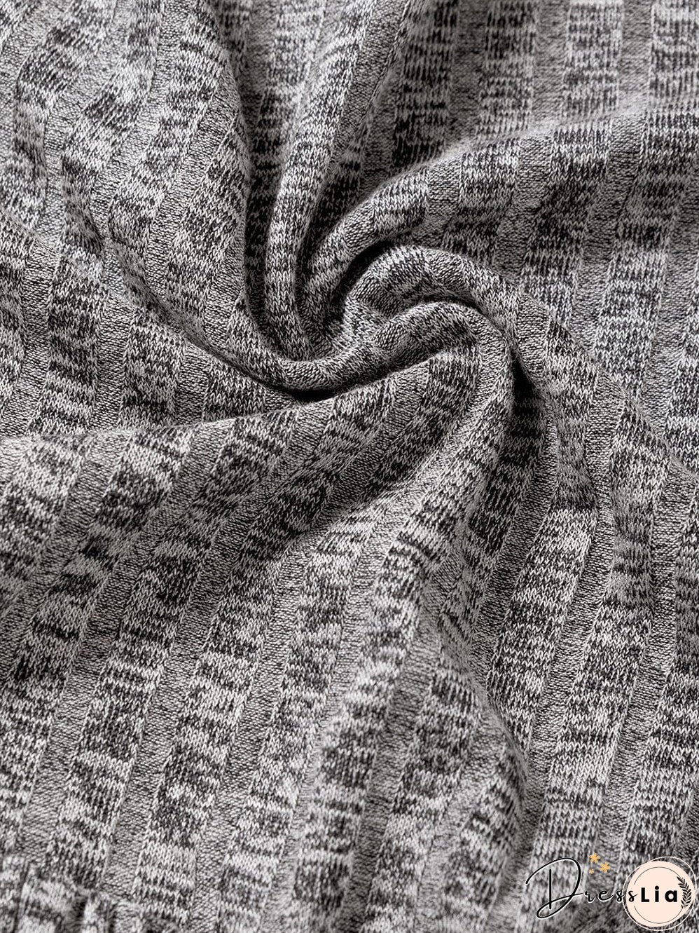 Textured Gray Ruffle Detail A-Line Midi Dress