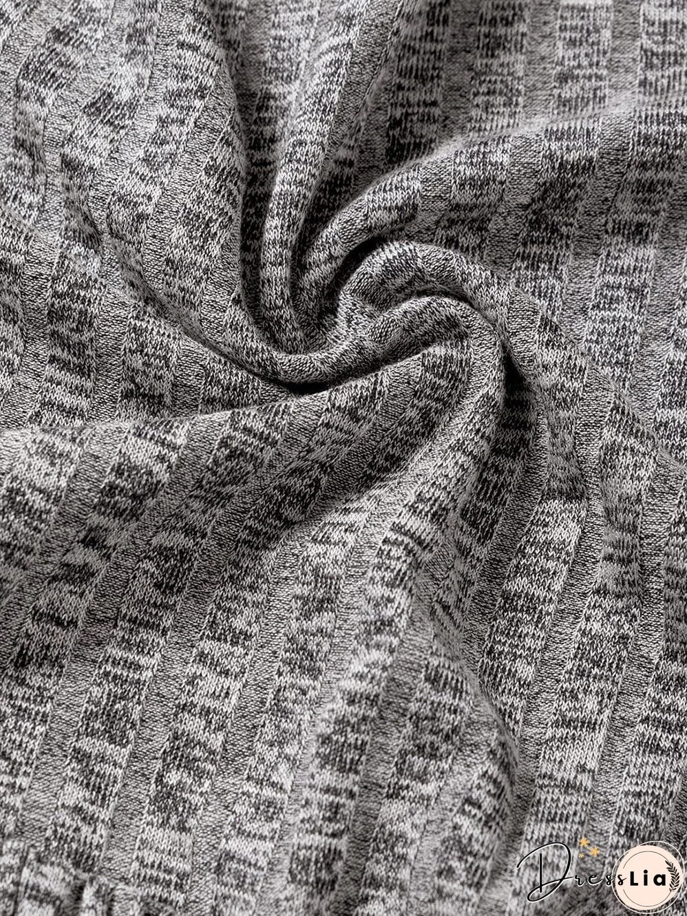 Textured Gray Ruffle Detail A-Line Midi Dress