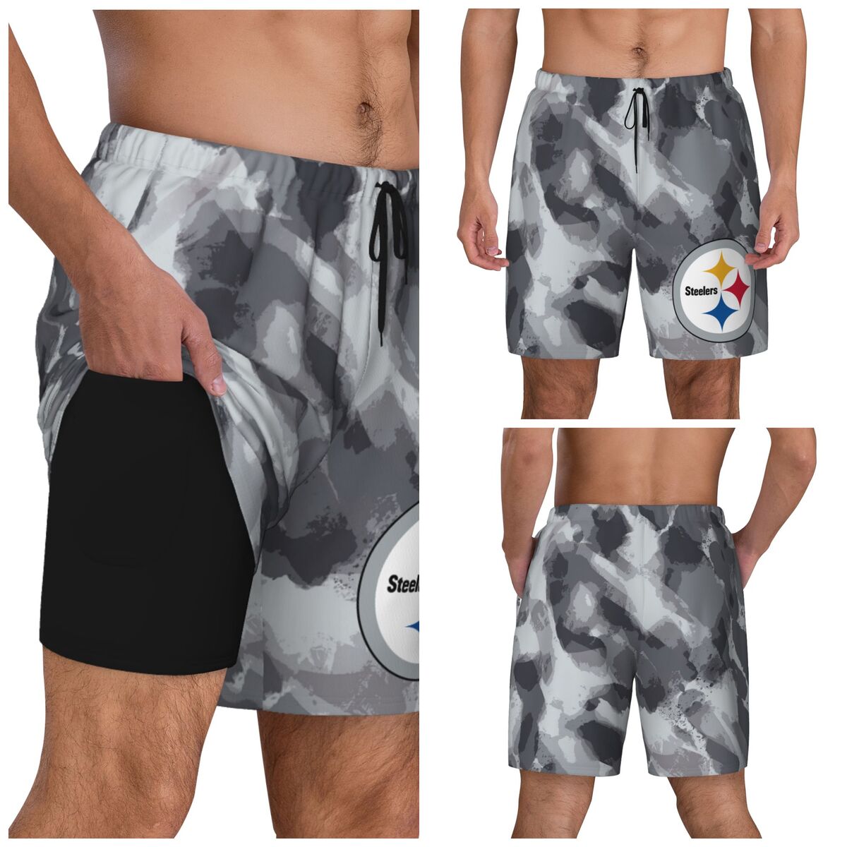 Pittsburgh Steelers Camo Compression Lined Swim Trunks Men's