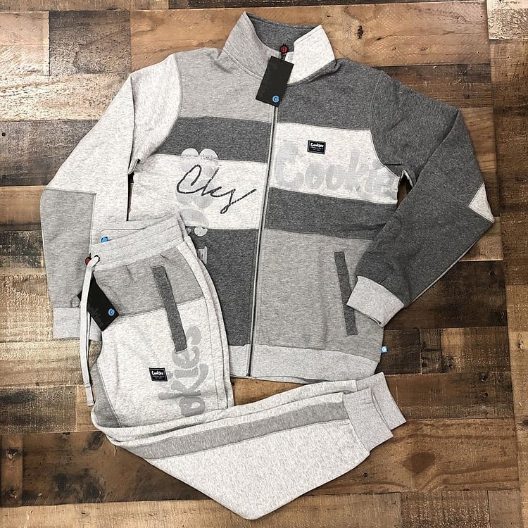 Fashionable grey color contrast cookies printed warm Hoodie suit