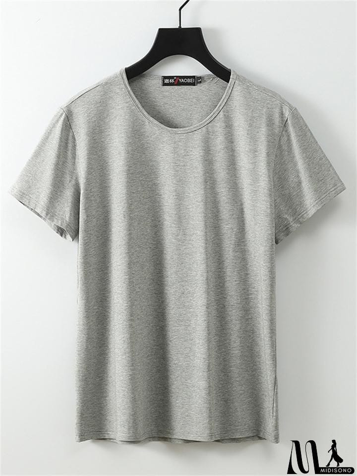 MidiSono - Men's Short Sleeve Solid Color Round Neck Cotton T-Shirt