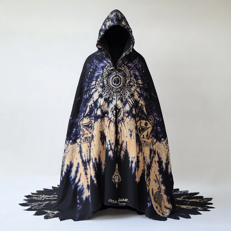 Tie dye print hooded robe cape e935