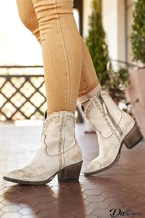 Slip On Mid Chunky Heels Boots