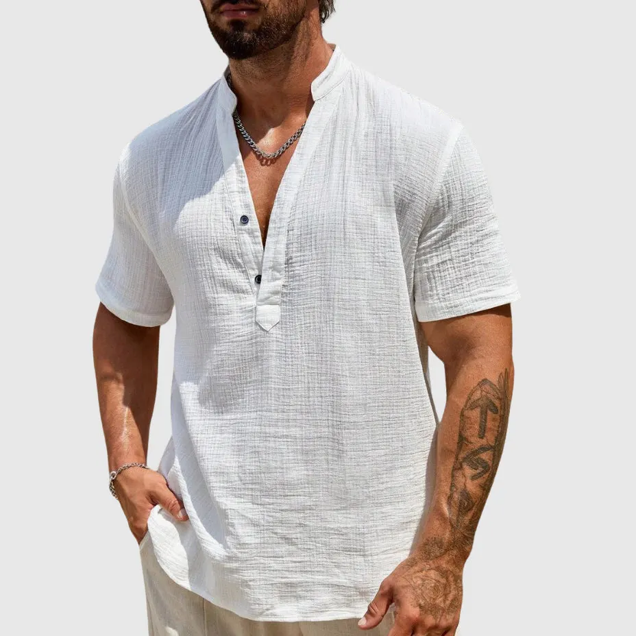 Men's Textured Cotton Short Sleeve Shirt &ndash; Breathable Summer Style &ndash; White