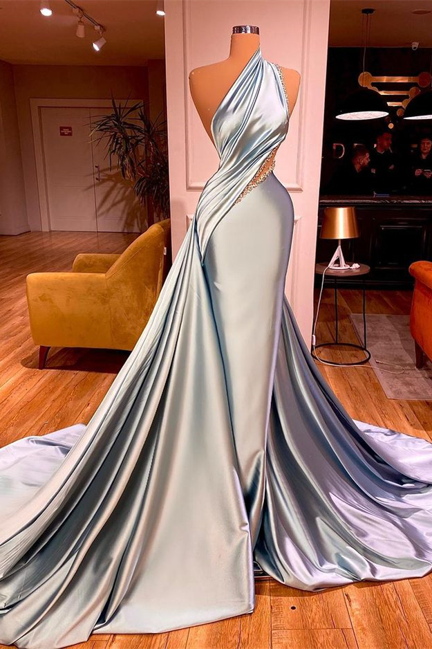 Oknass Long Beadings Mermaid Prom Dress One Shoulder With Ruffles