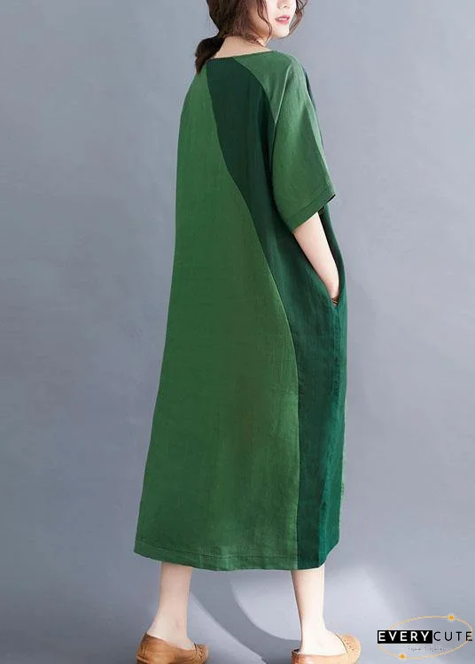 Handmade Green O-Neck Patchwork Summer Vacation Dresses Half Sleeve