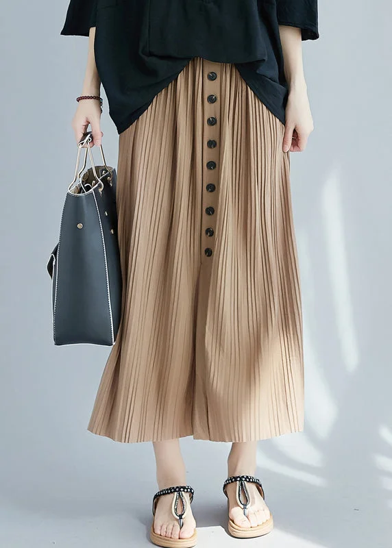 Plus Size Khaki Exra Large Hem Side Open Cotton Pleated Skirts Summer