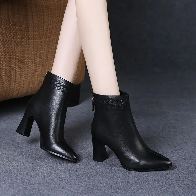 Churchf Autumn And Winter New Korean Version Of Fashion Ankle Boots Women Thick Heel High Heel Pointed Back Zipper Martin Boots Women