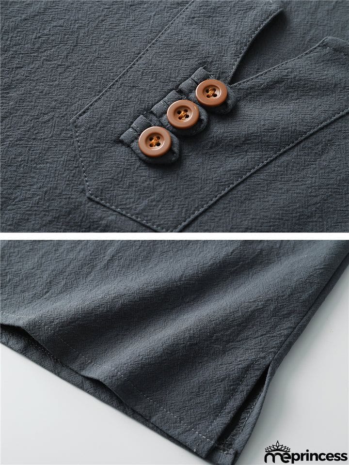 Laid-Back Style Notched Neck Button Detailing Soft Cotton Set T-Shirt + Drawstring Pants