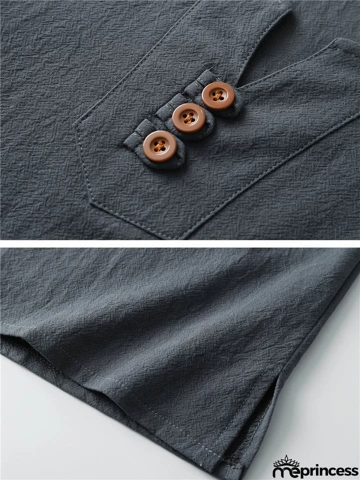 Laid-Back Style Notched Neck Button Detailing Soft Cotton Set T-Shirt + Drawstring Pants