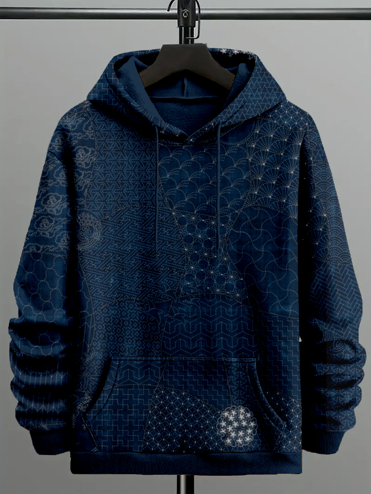 Men's Japanese Traditional Sashiko Art Comfy Hoodie