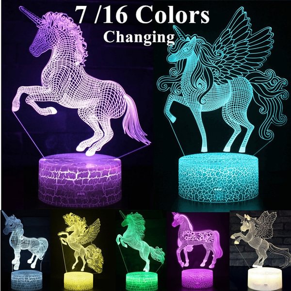 7/16 colors Remote /Touch Control 3D LED Night Light Unicorn Light Color Change LED Table Desk Lamp Kids Room Light Christmas Gift Home Decor
