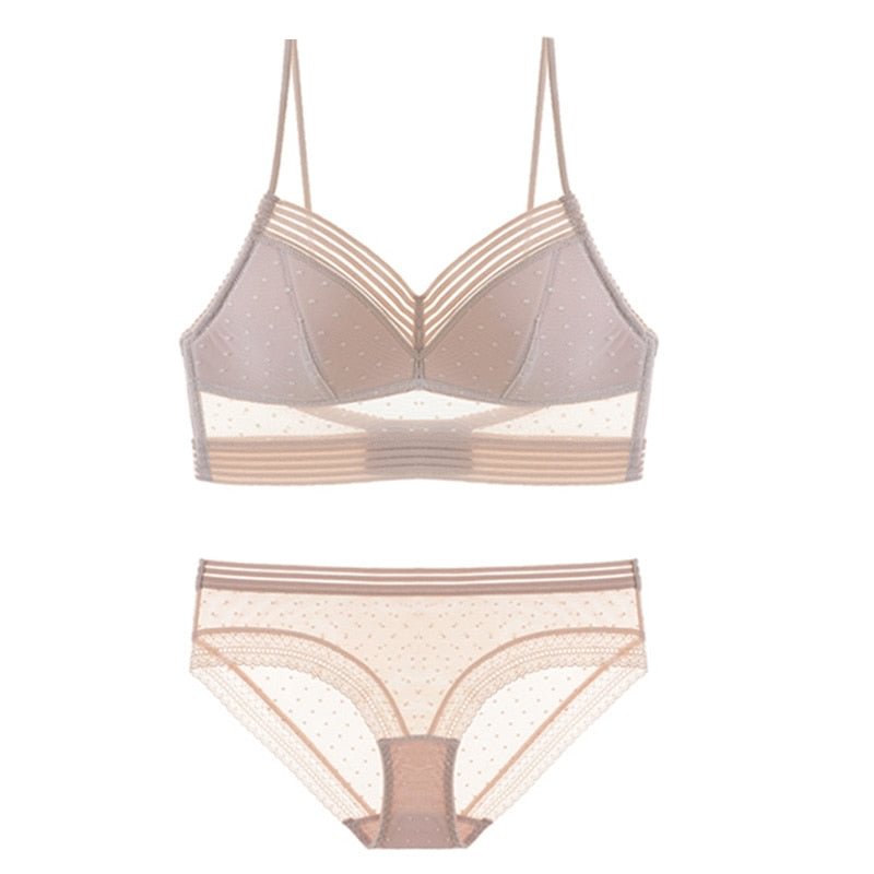 Sexy Invisible Lingerie Backless Bra Brief Set Lace Women Underwear Thin Padded Push Up Brassiere Wireless Bra and Panty Sets