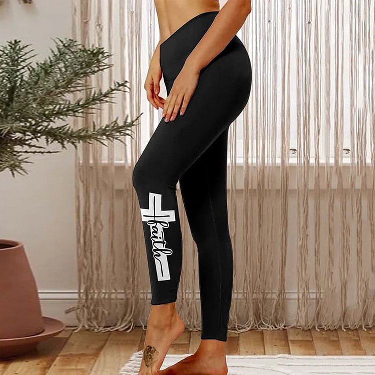Comstylish Faith With Cross Printed Casual Leggings