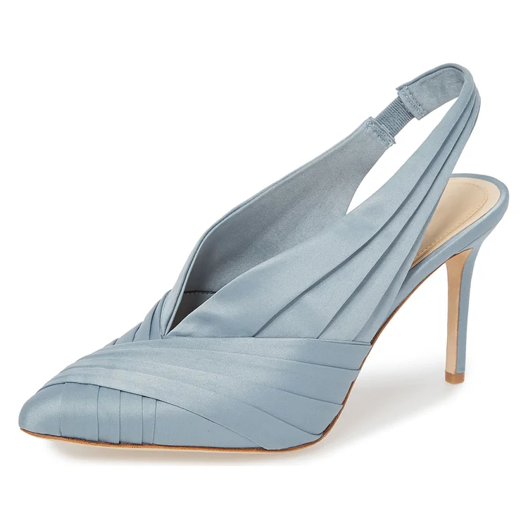 Light Blue Strappy Stiletto Heel Slingback Pumps |FSJ Shoes