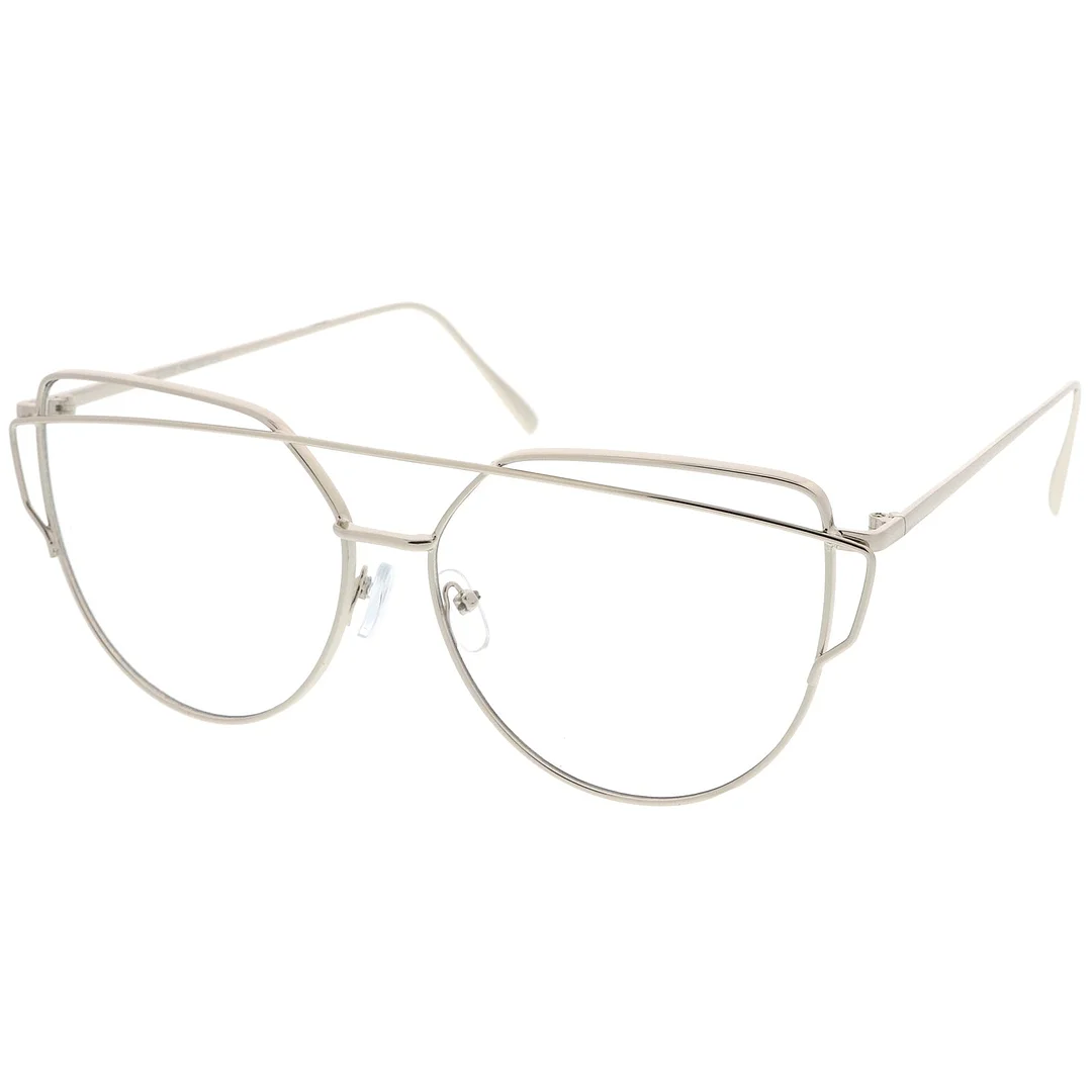 Oversize Metal Frame Thin Temple Clear Flat Lens Aviator Eyeglasses 62mm