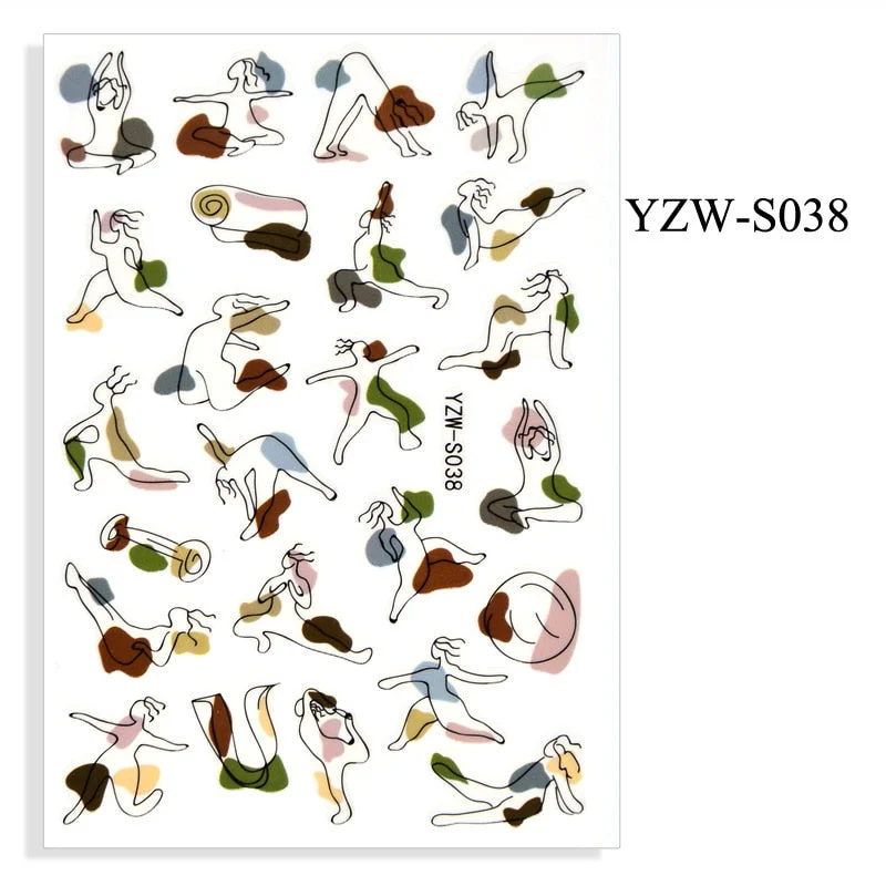 Sexy Lady Shaped Fashion Nail Sticker Geometric Abstract Line Nails Inspired Decals Art 3D Adhesive Sliders Manicure Accessory-Nail Inspo