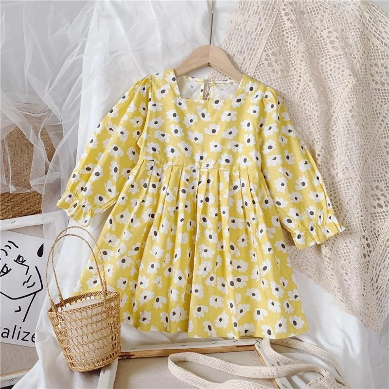 2-7T Toddler Kid Baby Girl Clothes Spring Summer Floral Dress Elegant Cute Sweet Flower Print Sundress Lovely Infant Outfit