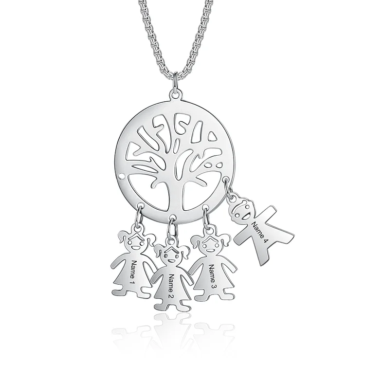 Collar de árbol genealógico con dije de 4 nombres