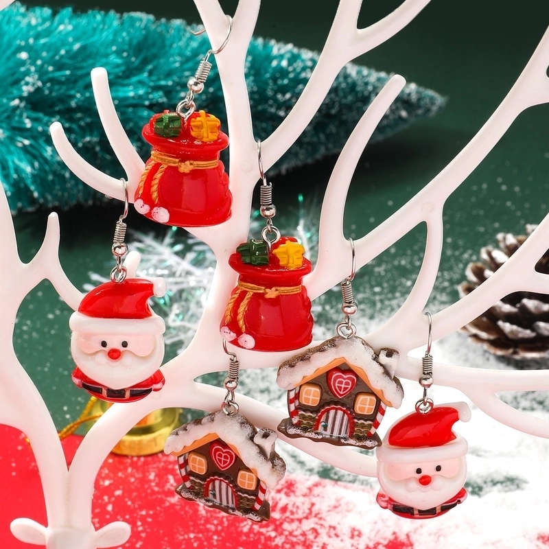 1 Pair Cartoon Style Christmas House Christmas Tree Santa Claus Stoving Varnish Arylic Drop Earrings