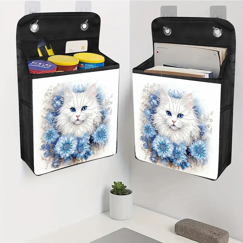 5D DIY Blue Cat Diamond Painting Hanging Storage Bag Diamond Art Organizer Box Home Decor 