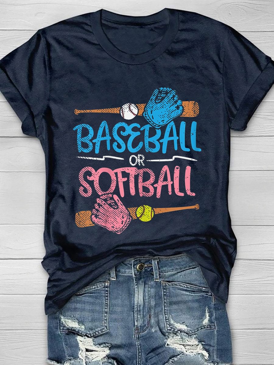 Baseball And Softball Print Short Sleeve T-Shirt