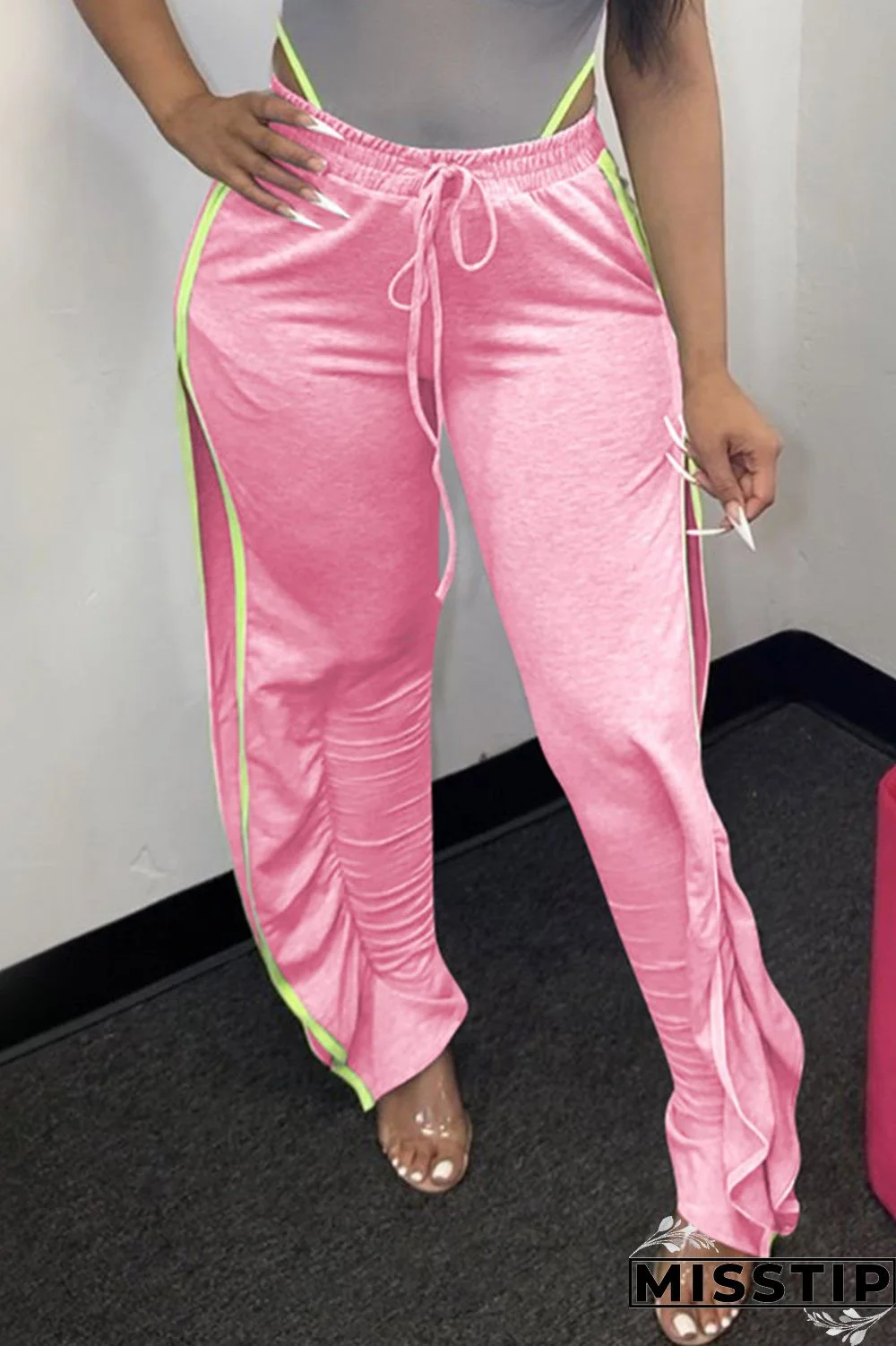 Grey Fashion Sexy Mid Waist Split Pants