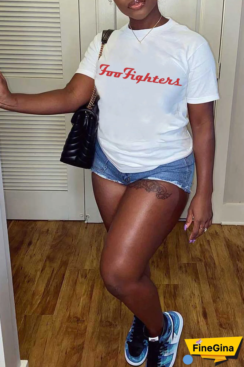 White Casual Street Print Patchwork Letter O Neck T-Shirts