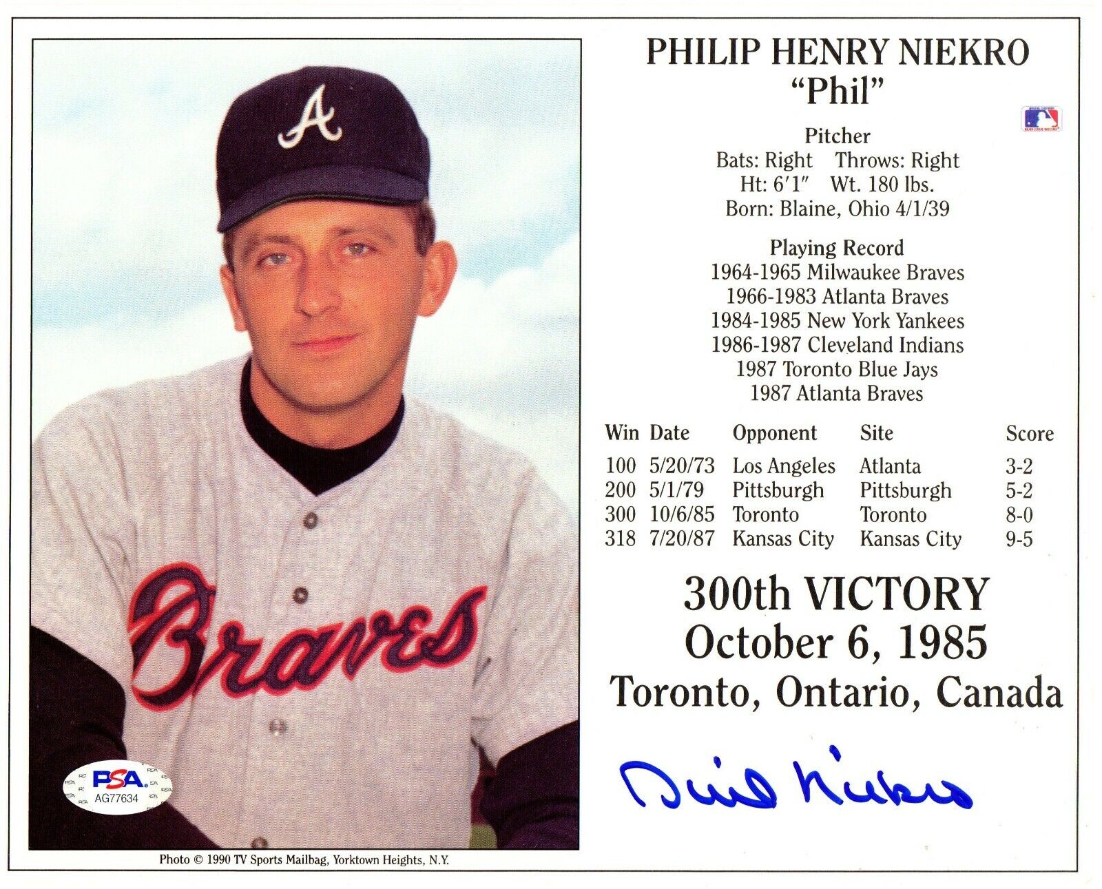 Phil Niekro autographed signed 8x10 Photo Poster painting MLB Atlanta Braves PSA COA