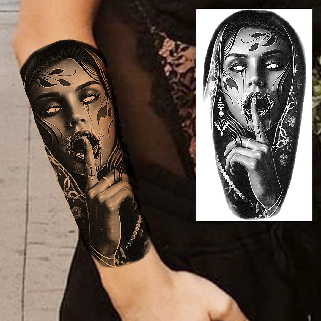 Sdrawing Praying Cross Temporary Tattoos For Men Adults Realistic Wolf Tiger Compass Skull Fake Tattoo Sticker Forearm Tatoos Arm