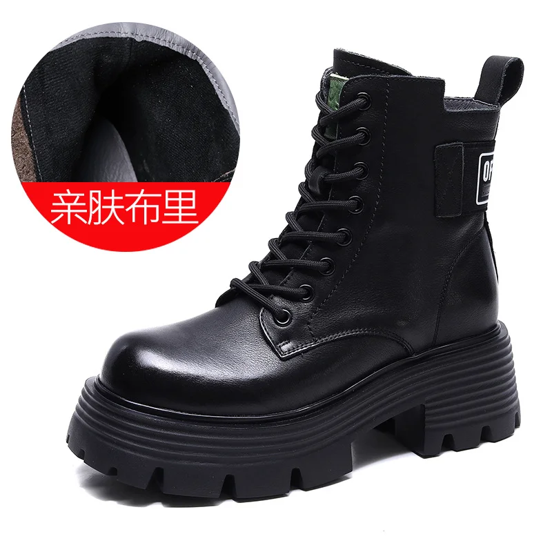 Yyvonne Head Layer Of Cow Skin Thick And Thick Bottomed Pine Cake Boots Handsome British Style Retro Martin Boots Women Height Height