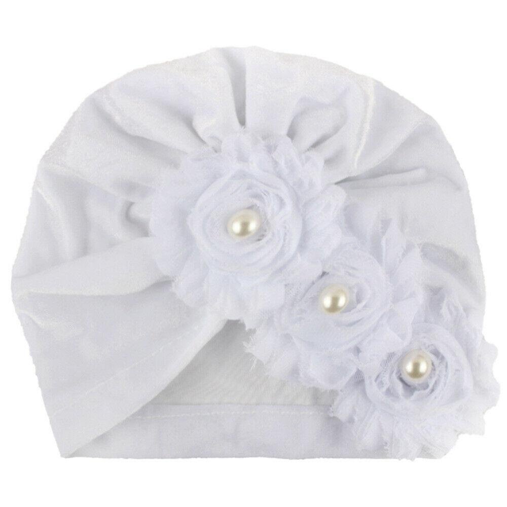 2019 Baby Accessories Newborn Infant Kids Baby Boy Girl Indian Turban Twist Knot Velvet Beanie Hat Pearl Flower Solid Soft Cap