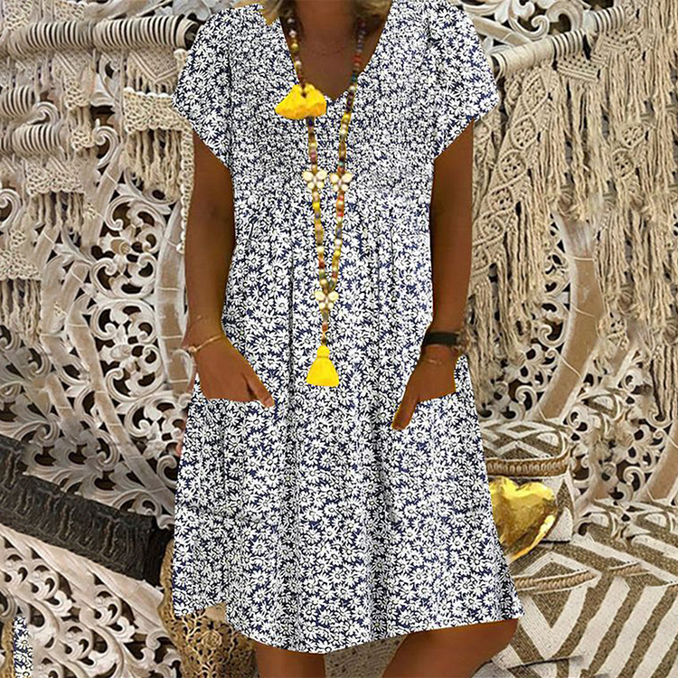 Basic V-Neck Short Sleeve Mini Dress