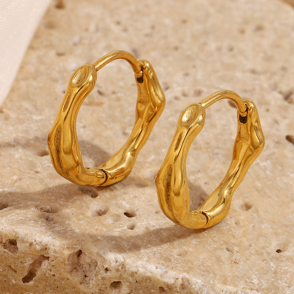 Fashionable Niche Simple Versatile Pattern Earrings Stainless Steel Plated With 18K Gold Irregular Round Ear Buckles