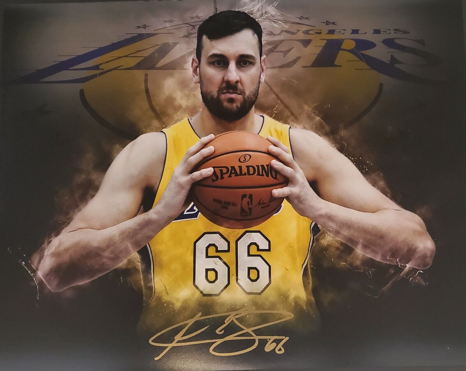 Autographed ANDREW BOGUT 11x14 Los Angeles Lakers Photo Poster painting with COA