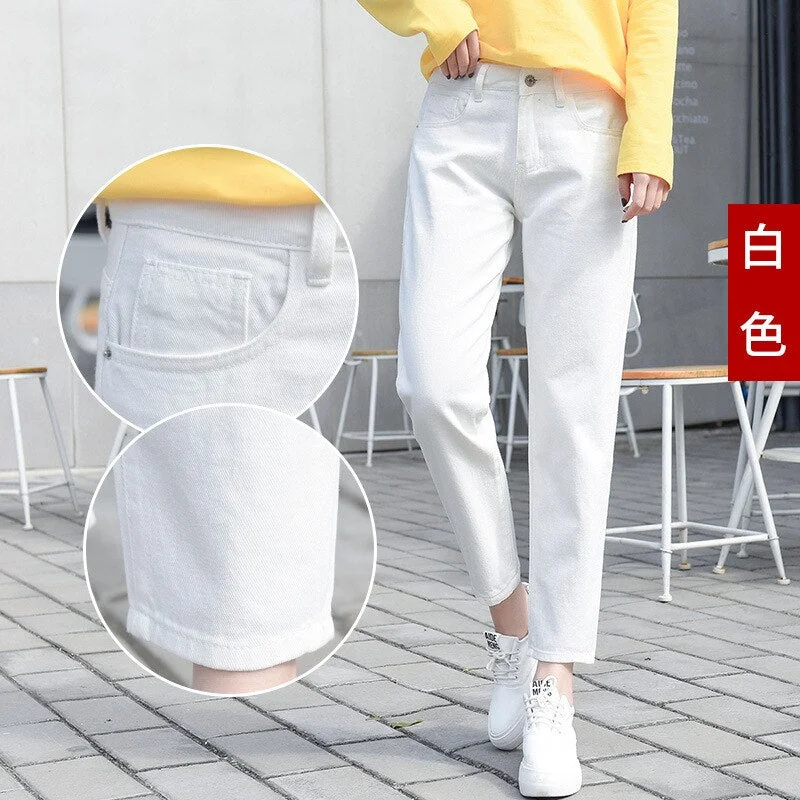 High Waist Jeans Women Plus Size Washed Solid Color All Match Black Streetwear 5XL Womens Trousers Top Quality Korean Style Soft