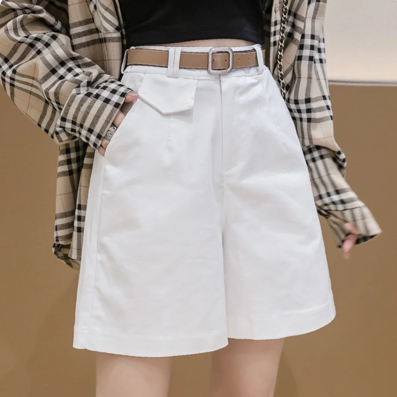 Woherb Woherb High Waist Elastic Cotton Linen Five Split Pants Show Thin New Wide Leg Casual Middle Pants Hot Pants Shorts Tide-Outfit Ideas