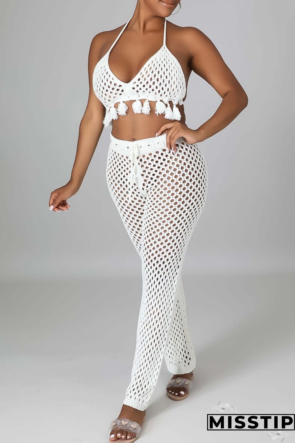 Orange Sexy Solid Bandage Hollowed Out Backless Halter Sleeveless Two Pieces