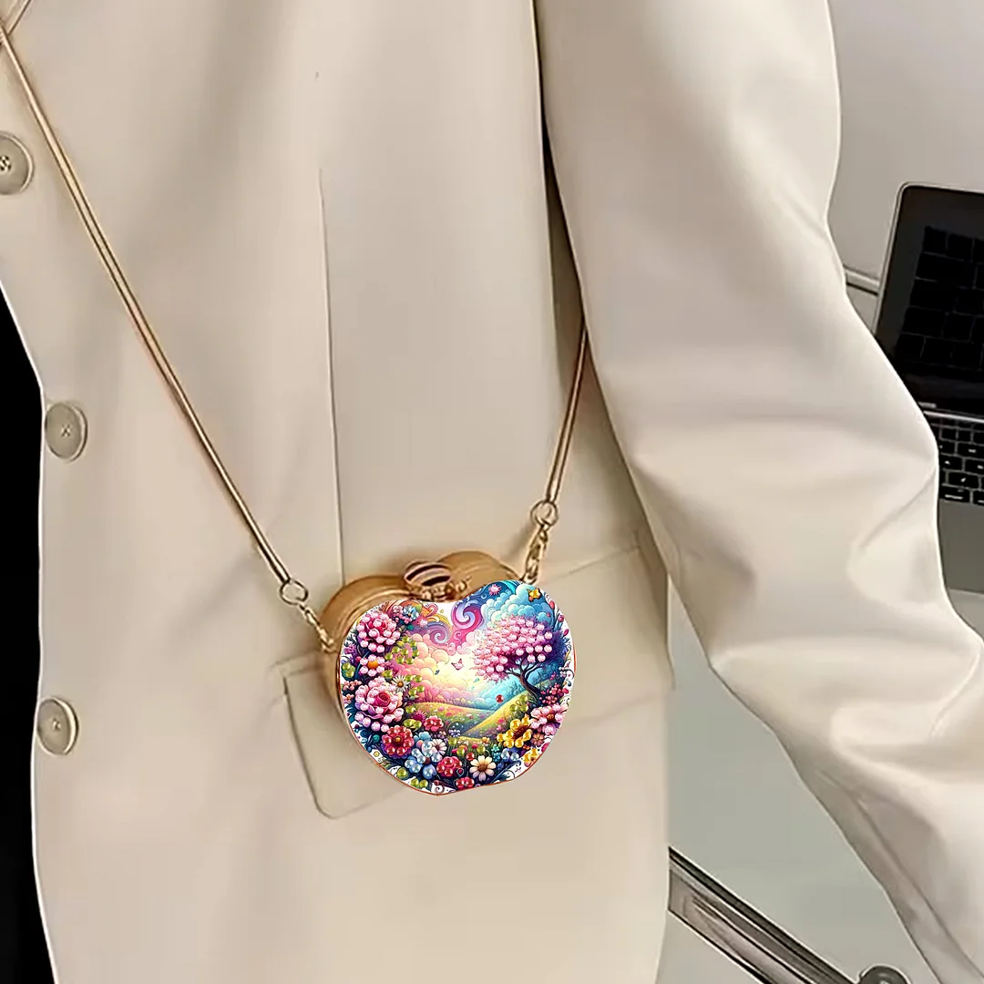 Scenery DIY Acrylic Love Diamond Art Painting Card Case Wallet with Chain Small Diamond Painting Crossbody Bag for Adults Women Girls Gift