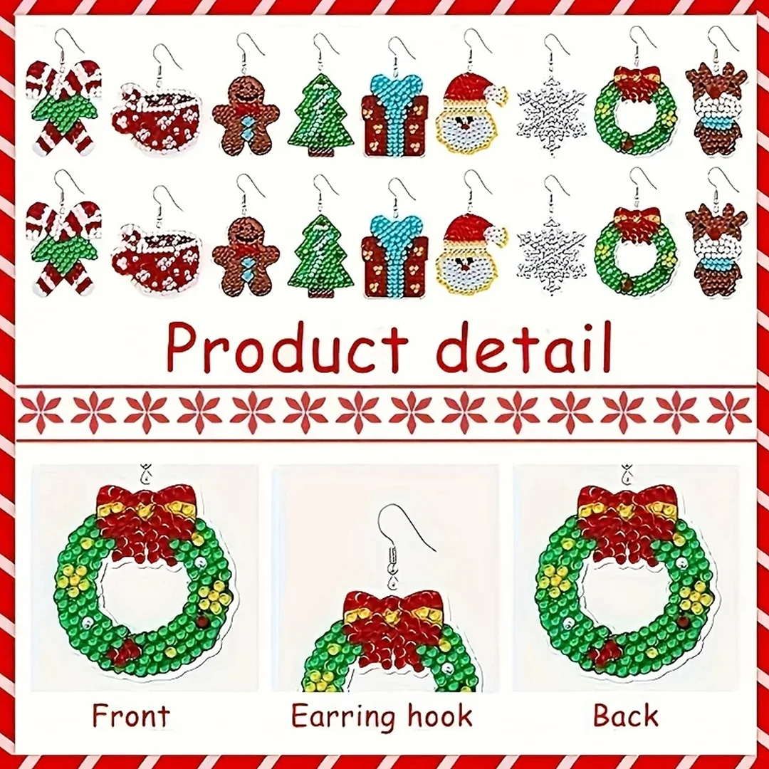12 Pairs Christmas Diamond Painting Earrings DIY Diamond Art Earrings for Adults