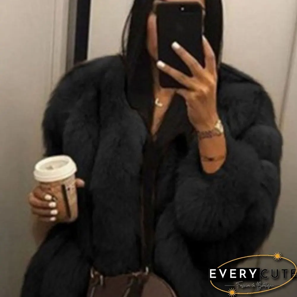 Womens Fall Winter Luxury Faux Fur Coat Elegant Furry Thick Warm Jacket Party Cardigan
