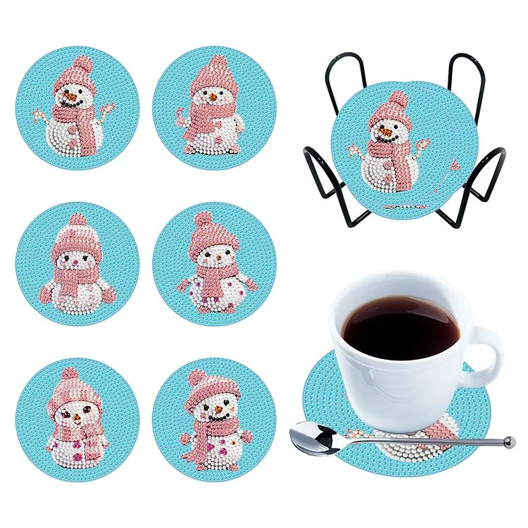 【Coaster】6/8PCS Diamond Painting Art Coaster Kit Acrylic Round Sewing Machine with Holder gbfke