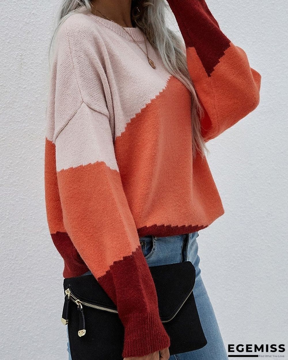 Color Block Drop Shoulder Sweater | EGEMISS