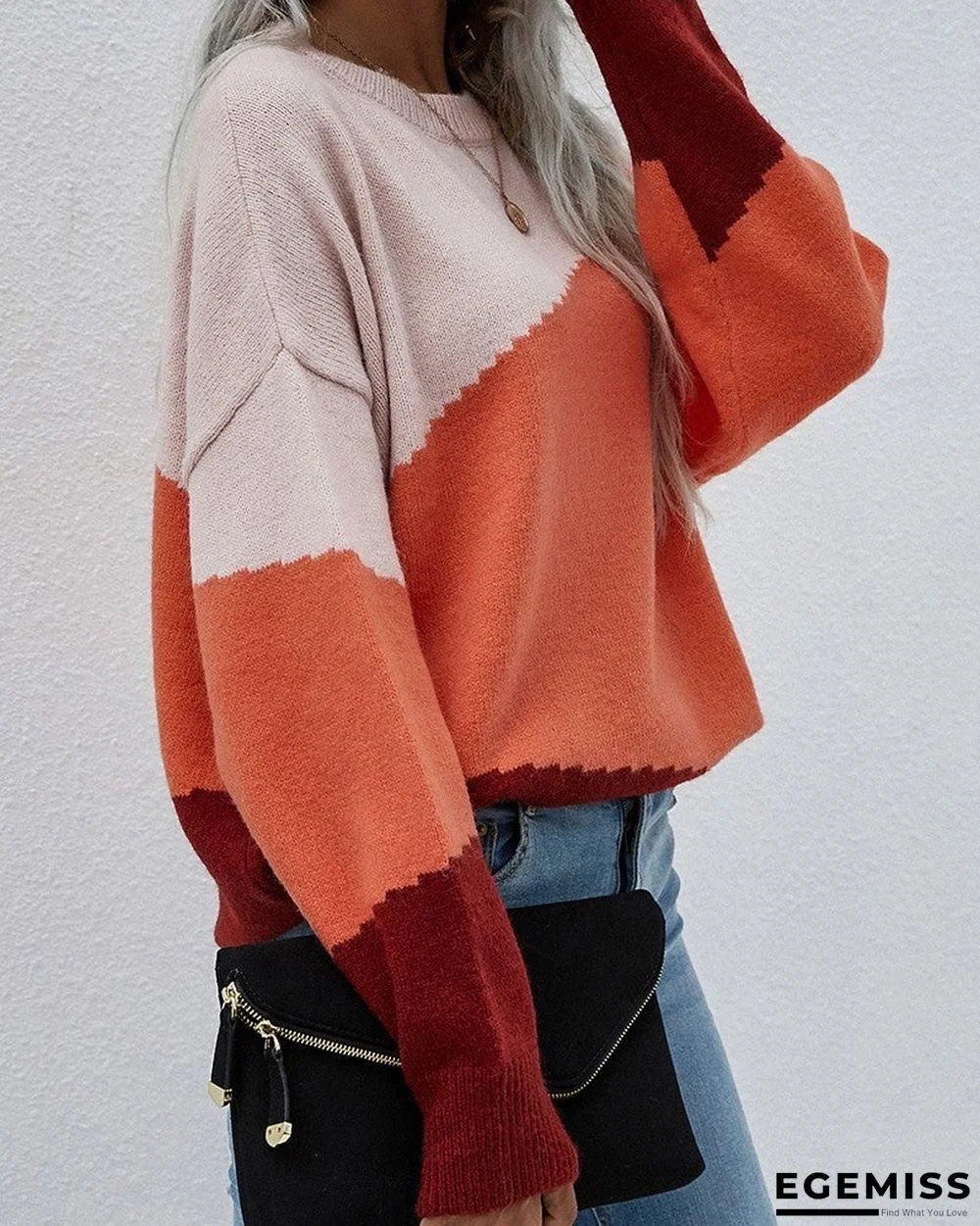 Color Block Drop Shoulder Sweater | EGEMISS
